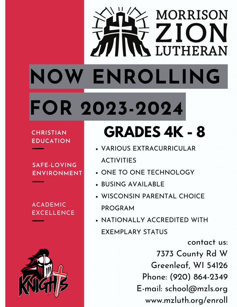 School Enrollment 20232024 Morrison Zion Lutheran